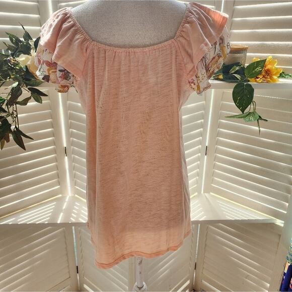 mBOUTIQUE NWOT PEACH FLORAL LAYERED CAP SLEEVE BLOUSE MULTIPLE SIZES - Picture 9 of 10